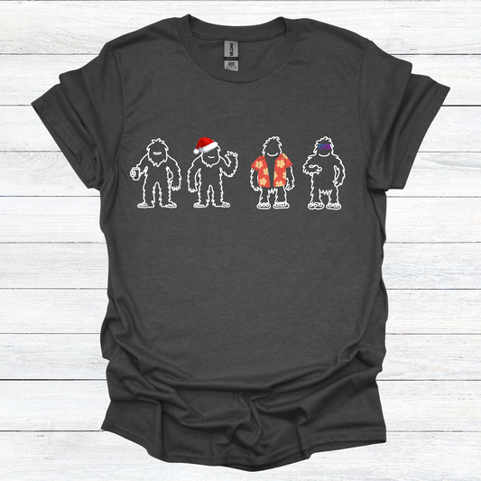 Bigfoot Christmas Evolution T-Shirt — Festive Sasquatch Family Holiday Tee