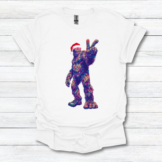 Bigfoot Santa Peace Sign T-Shirt