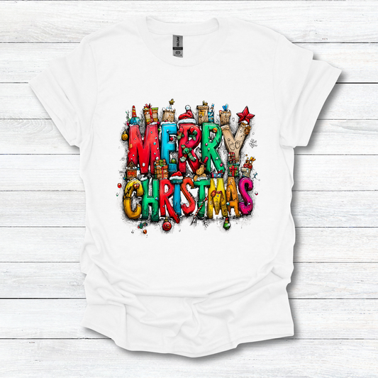 Merry Christmas Colorful Holiday Graphic T-Shirt