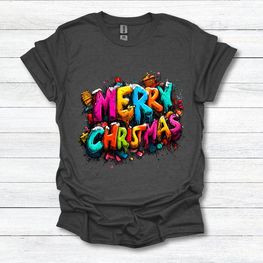 Colorful Graffiti "Merry Christmas" Holiday Tee