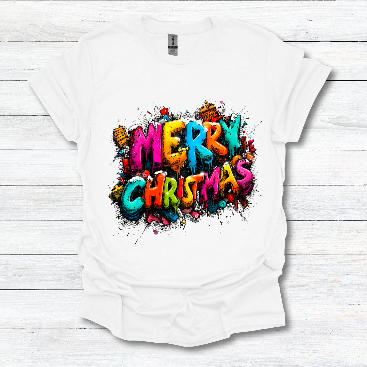 Colorful Graffiti "Merry Christmas" Holiday Tee