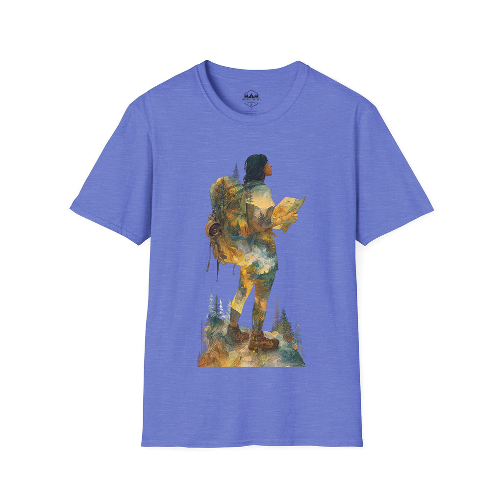 Hiker Silhouette T-Shirt — Watercolor Mountain Backpacker Graphic