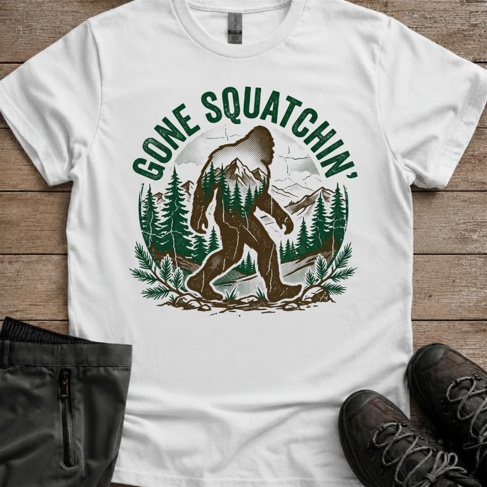 Gone Squatchin’ — Funny Bigfoot Hiking Tee